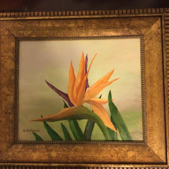 Garda A. Holtzman Original bird of paradise painting w wood frame vintage small - Picture 1 of 4